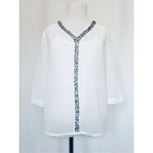 NEW Japna Kids Girls 7 White Georgette Rhinestoned Trim Blouse